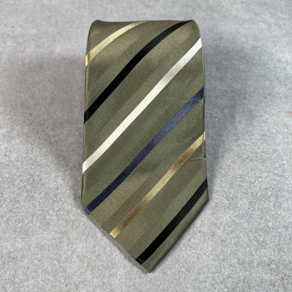 Geoffrey Beene Men’s Tie Green With Gold Black White Blue Stripes